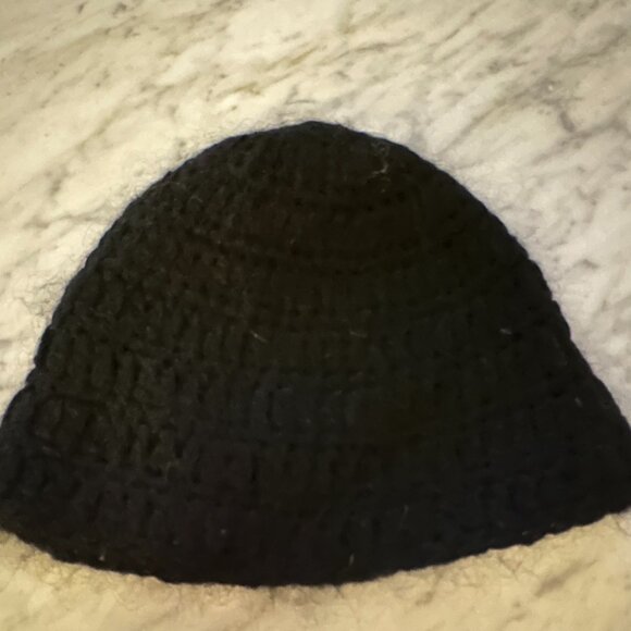 Women's Black Crochet Beanie with Pink Ribbon Flower - Picture 4 of 4